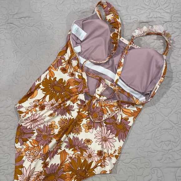 NWOT Floral one piece bathing suit open back size large - Picture 6 of 9